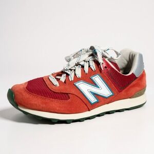 New Balance 574 USA‎ Red Suede Mesh Sneakers Men's Running Shoes 10